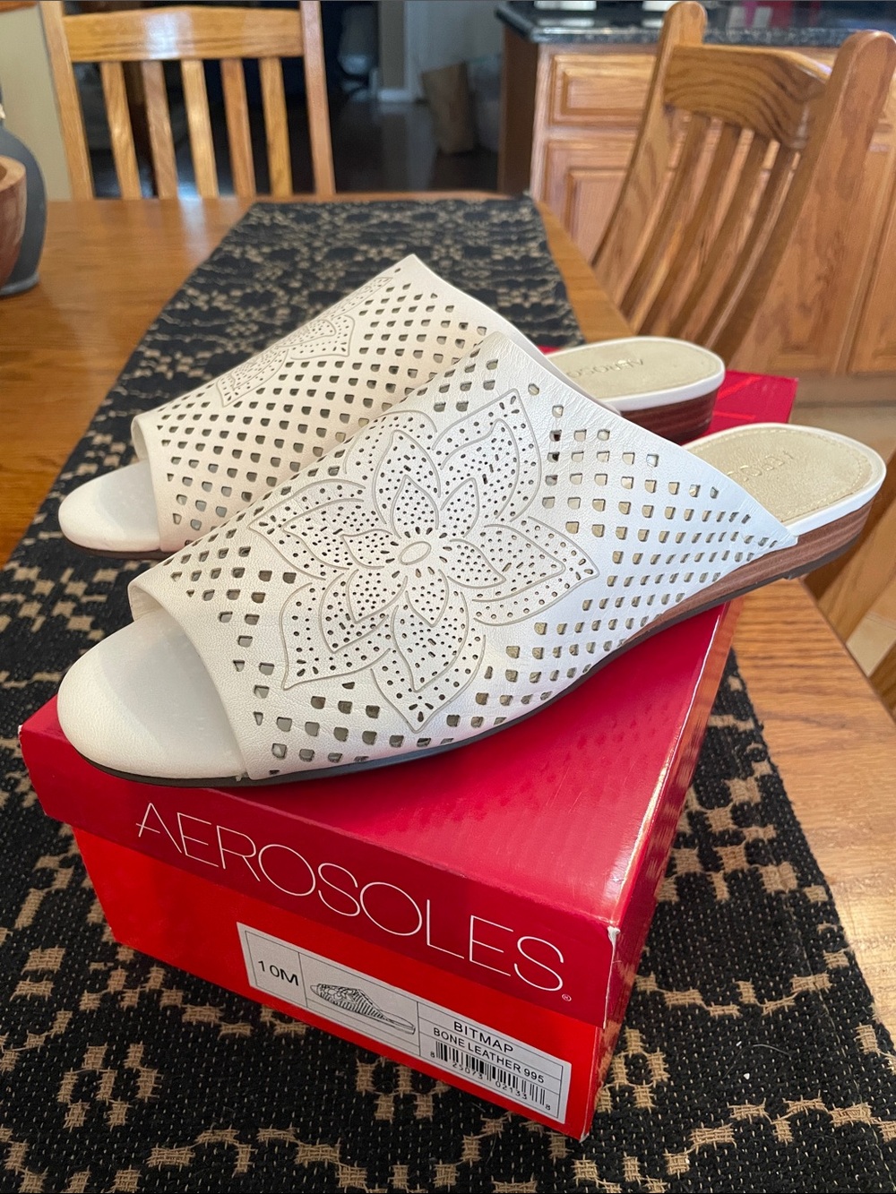 AEROSOLES Bone Perforated Leather Slide Mules